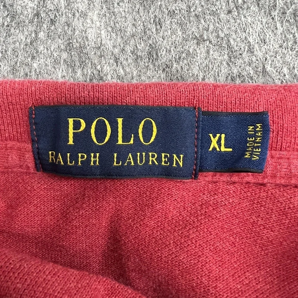 Polo Ralph Lauren Polo Shirt Mens XL Red Long Sleeve‎ 100% Cotton Green Pony
